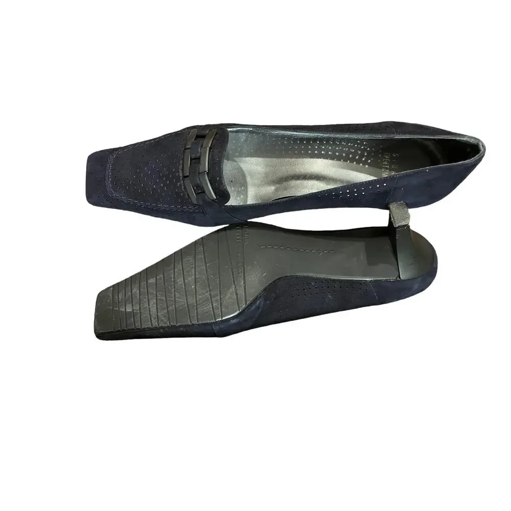 Stuart Weitzman Dark Navy and Black Suede Square Toe Pump 8.5